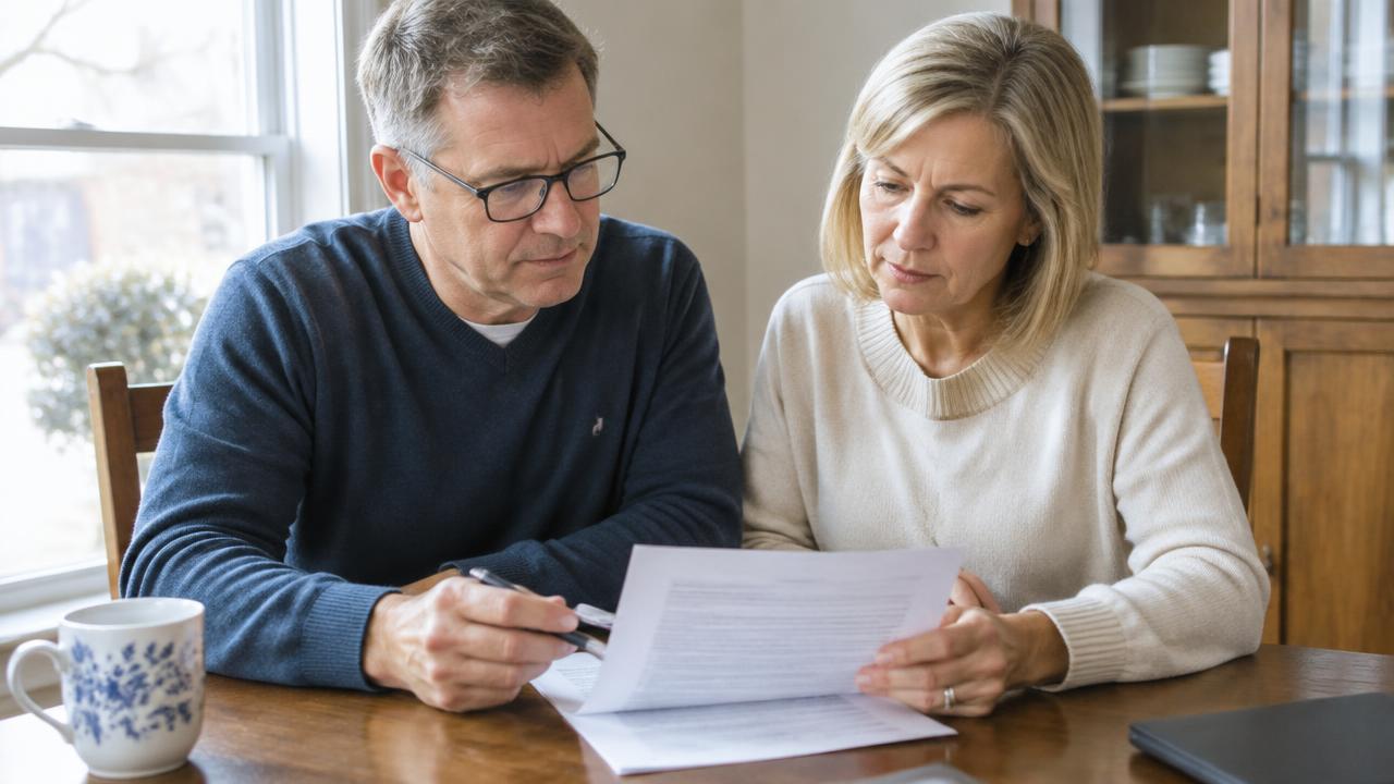 Couple reviewing a purchase contract at their dining table in Chesapeake, Virginia