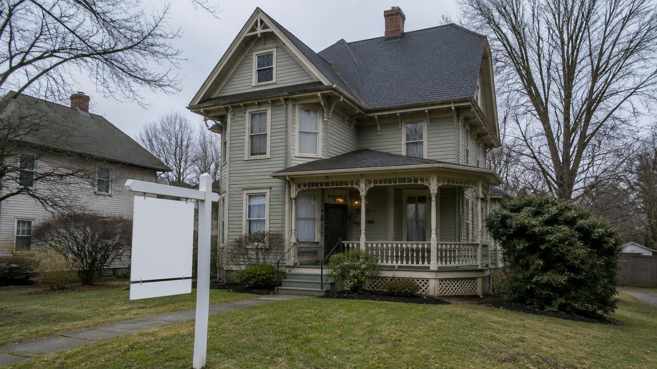 Historic Portsmouth Virginia home with a real estate sign in the front yard