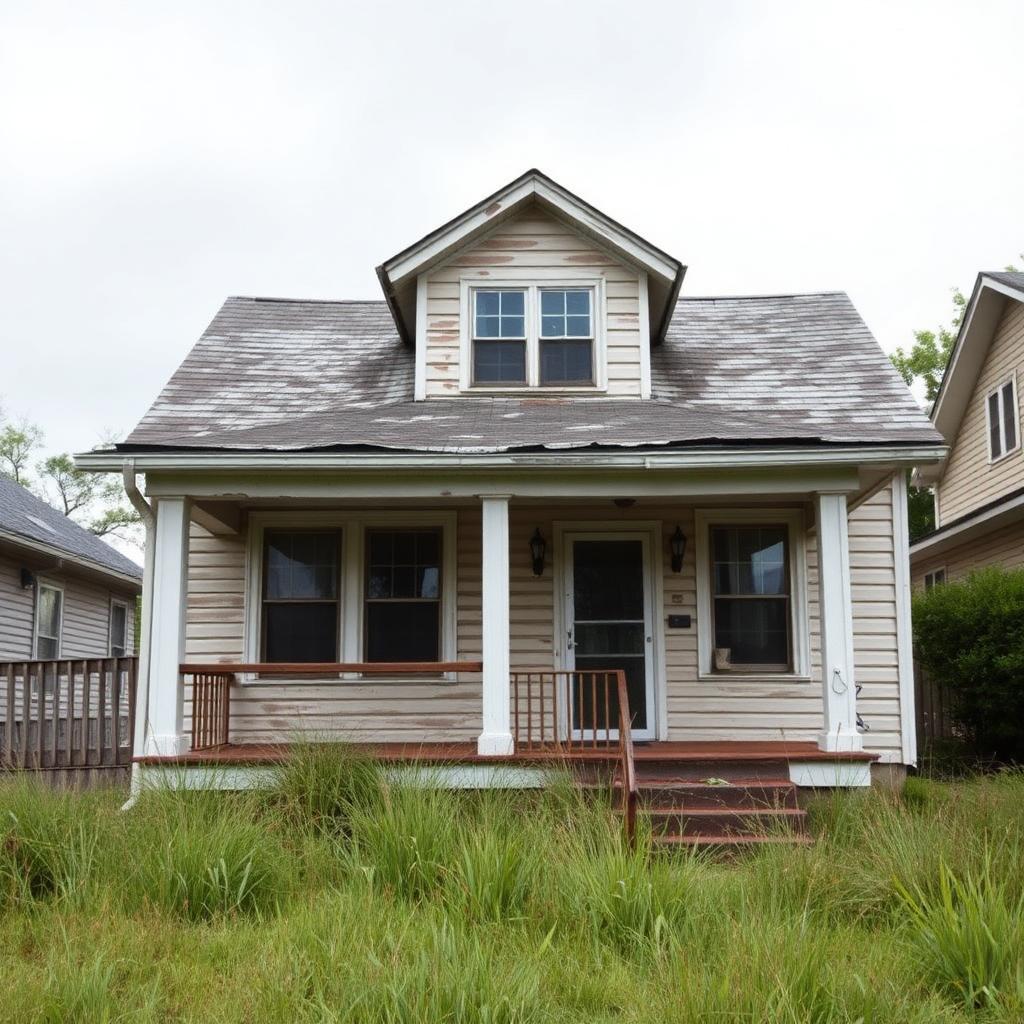 Weathered older Hampton Roads home with faded siding, aging roof, and overgrown yard — a candidate for an as-is cash sale
