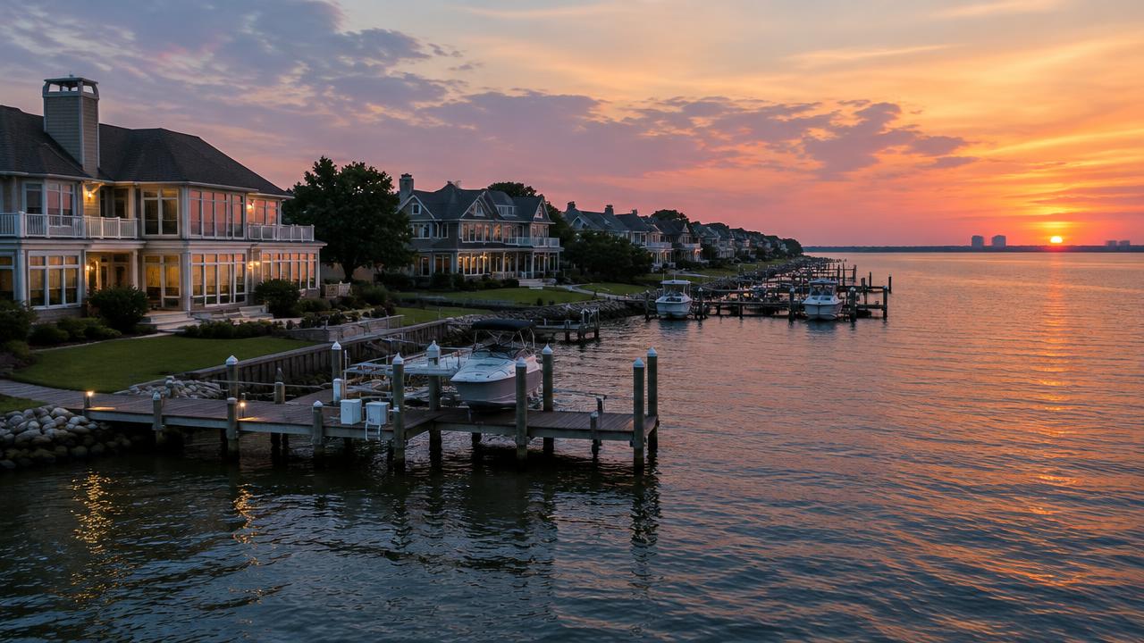 Waterfront homes with private piers along Broad Bay in Alanton, Virginia Beach