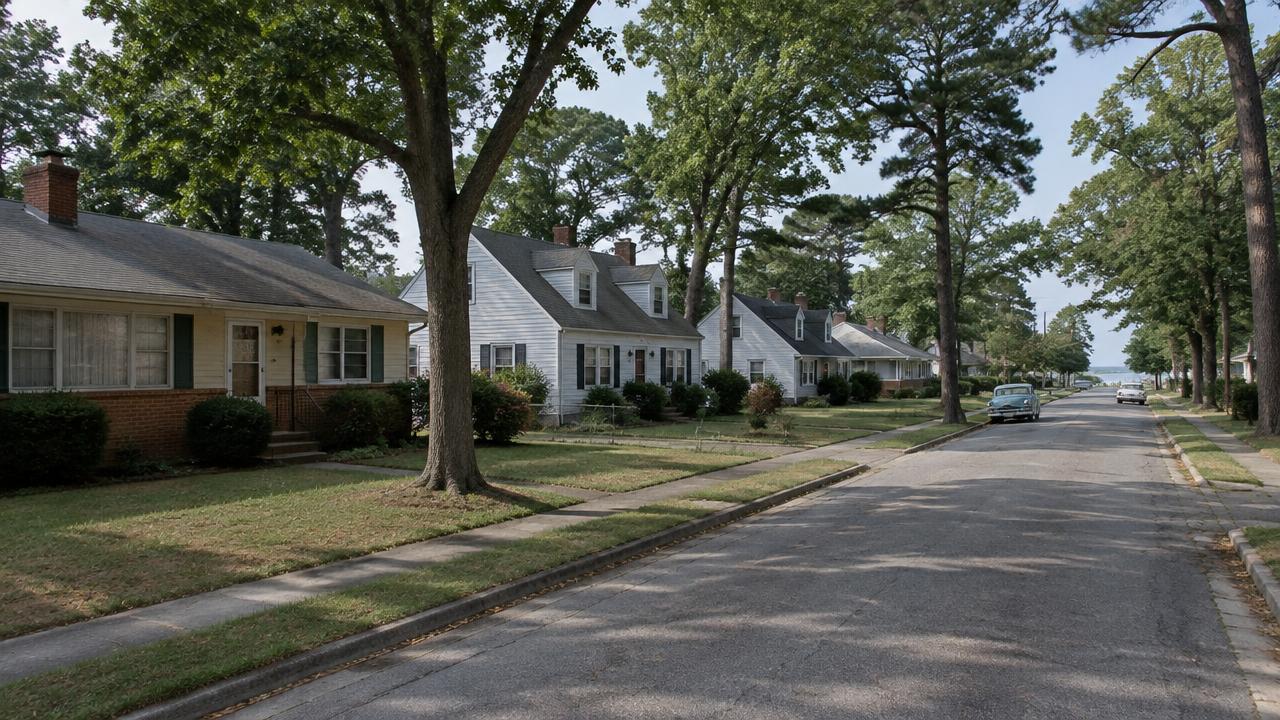 Post-war ranch houses and Cape Cods in Aragona Village, Virginia Beach