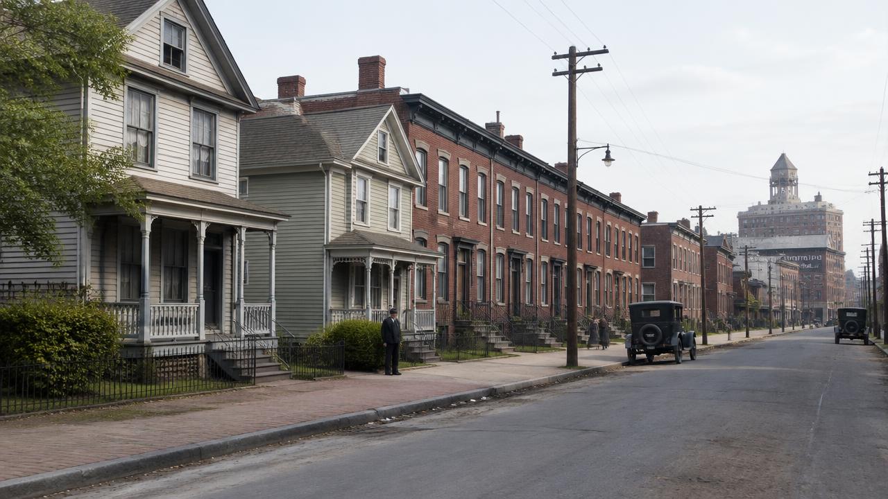 Early-1900s frame houses in the Brighton neighborhood of Portsmouth