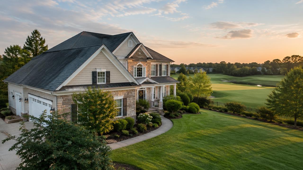 Large suburban home overlooking a golf course fairway in Cahoon Plantation, Chesapeake, Virginia