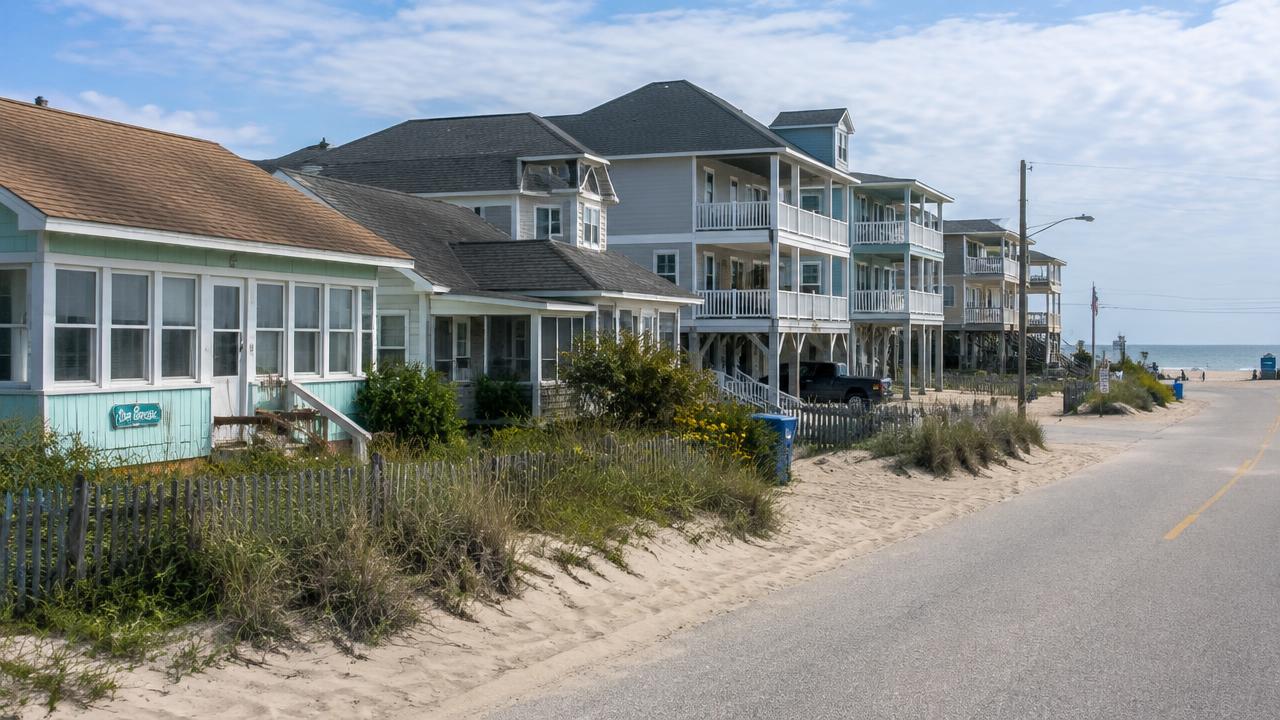 Older beach cottages and newer raised homes in Croatan, Virginia Beach