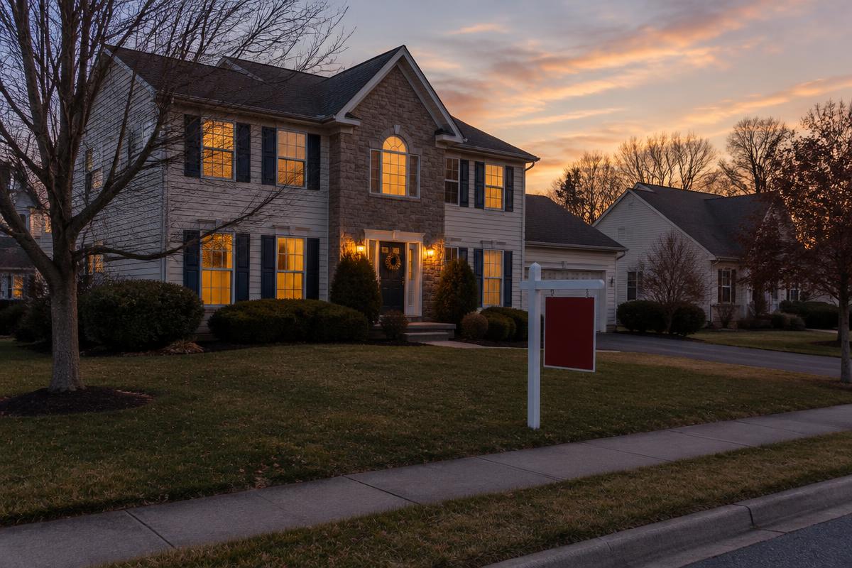 Virginia house at dusk with a yard sign — selling a house in foreclosure before the auction