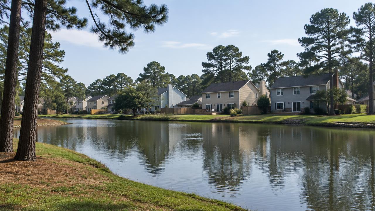 1980s two-story homes near a lake in the Lago Mar area of Virginia Beach