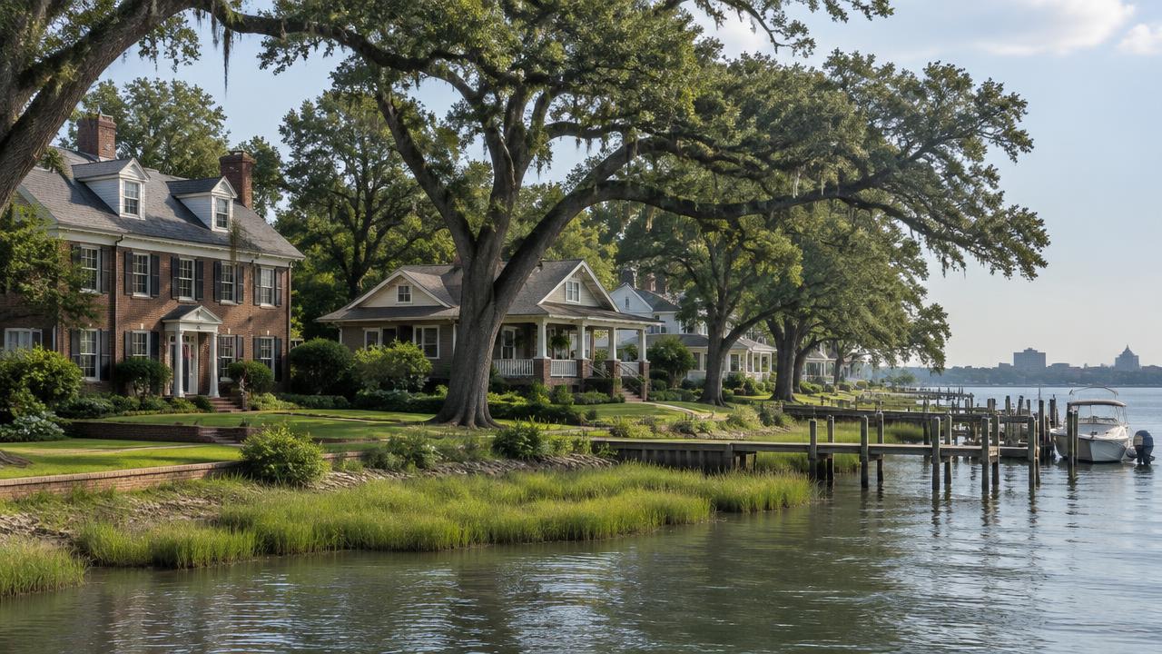 1930s colonial homes near the Lafayette River in Larchmont, Norfolk