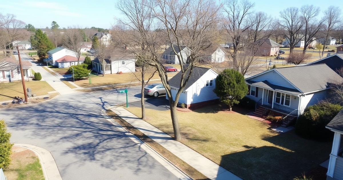 Modest single-family homes and quiet residential streets in the Little Creek area of Norfolk, Virginia on a clear winter day