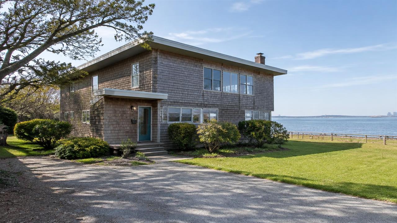 Mid century bayside home with weathered shingles near the shore in Merrimack Shores, Hampton, Virginia