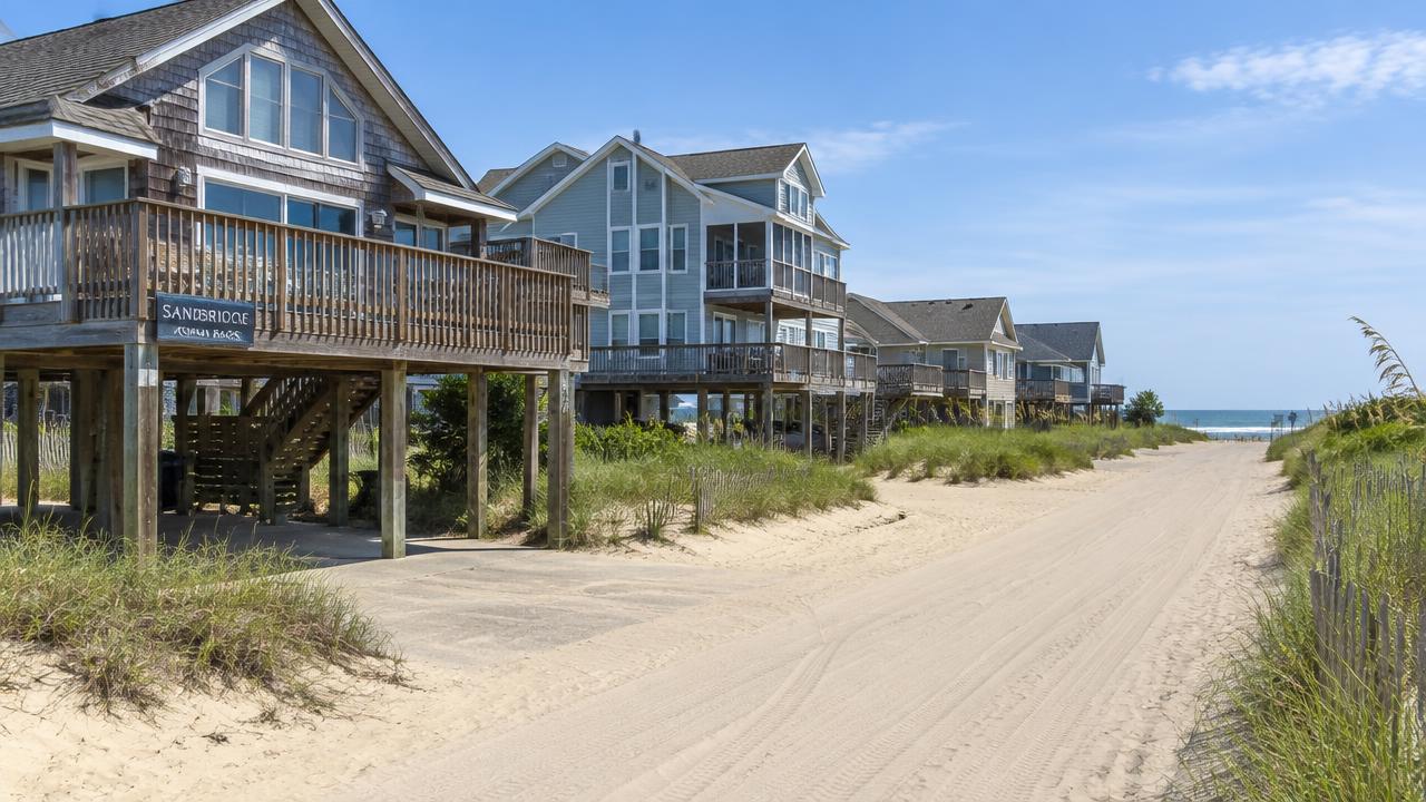 Raised beach houses on pilings in Sandbridge, Virginia Beach