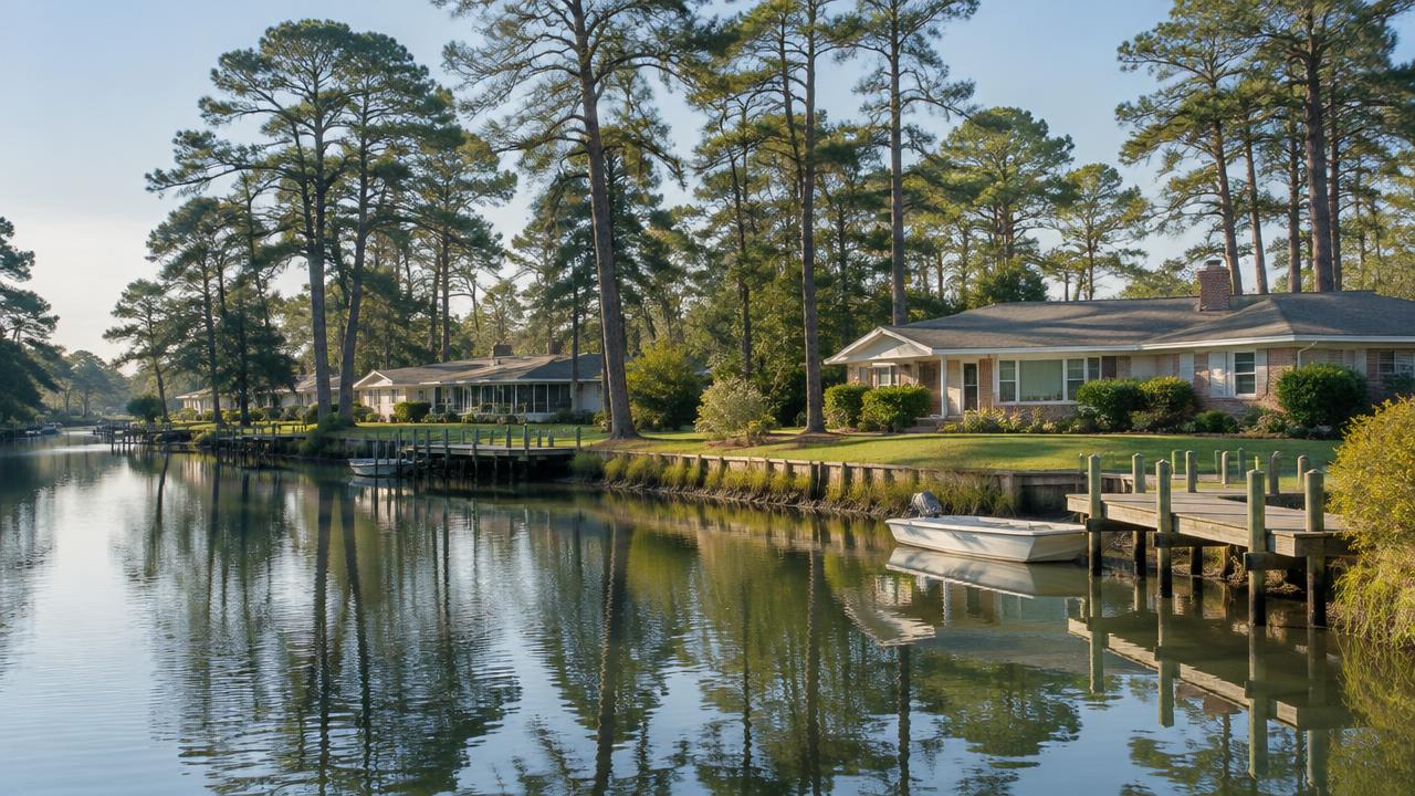 Mid-century ranch homes along Thalia Creek in Virginia Beach