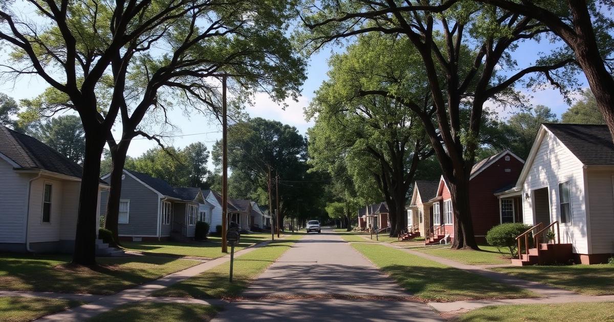 Tree-canopied street of small early-1900s single-family homes on tight lots in the historic Truxtun neighborhood of Portsmouth, Virginia