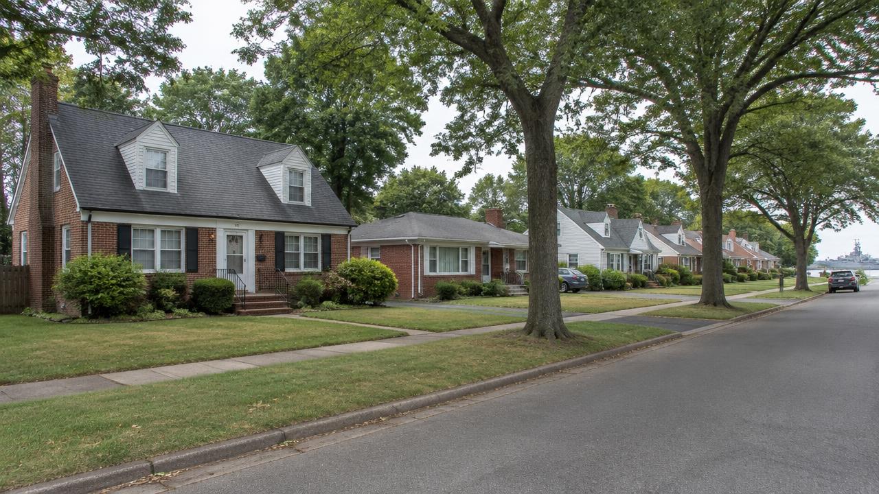 Post-war brick cape homes near Wards Corner in Norfolk