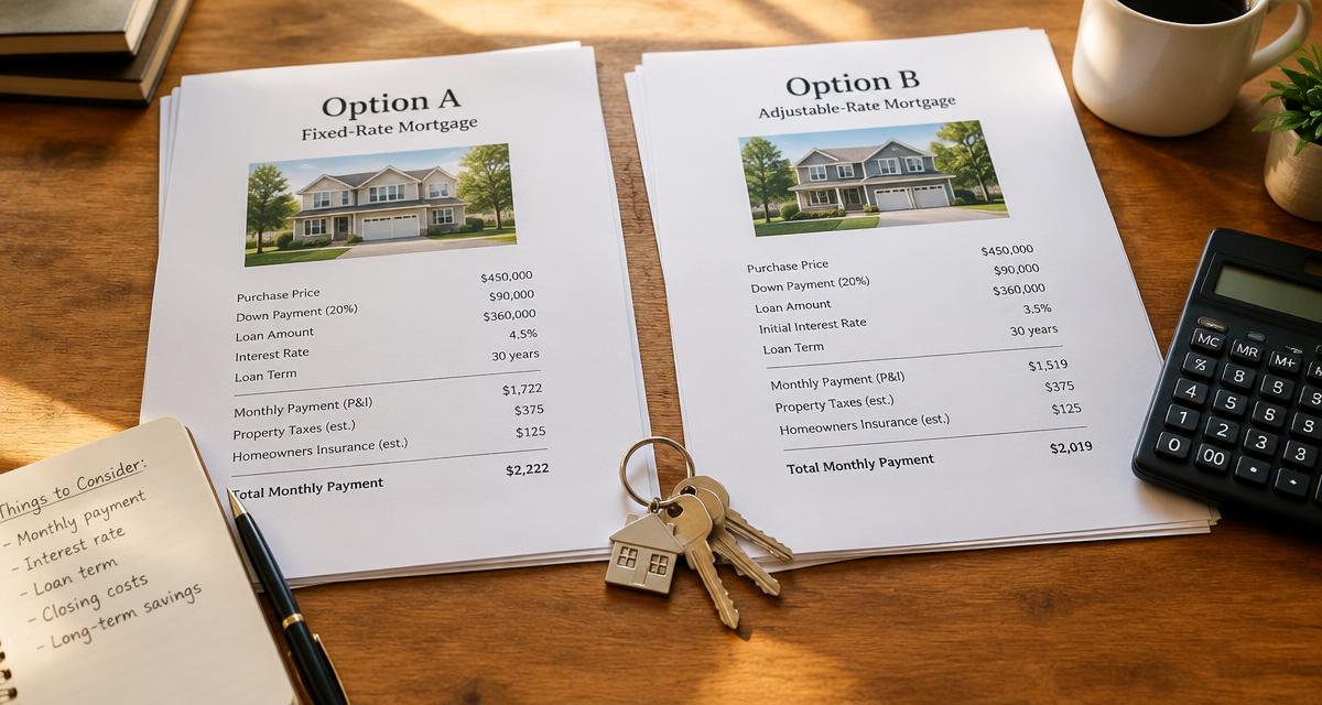 Two sets of home sale documents side by side with house keys and a calculator