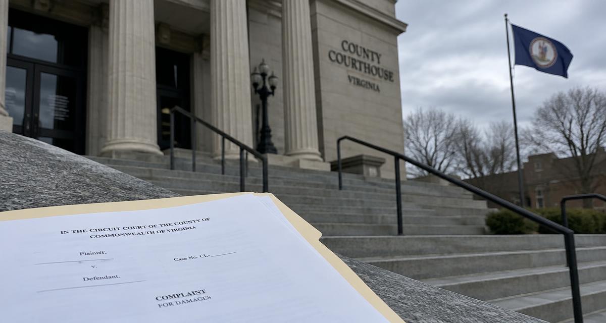 Legal file folder on the steps of a Virginia circuit courthouse
